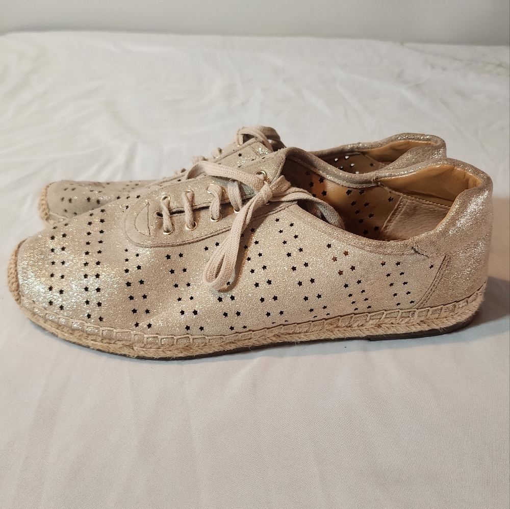 Marc Fisher LTD Carrol Perforated Metallic Gold Sneakers Size 11 Minor Wear